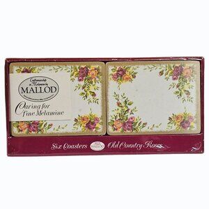 Vtg Set of 6 Melamine Coasters by Mallod Old Country Roses Style Print NOS